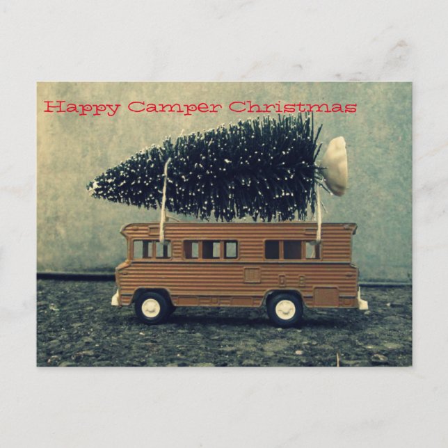 Happy Camper Christmas Tree Holiday Postcard (Front)