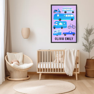 HAPPY CAMPER CUSTOM BABY NAME Campervan RV Vanlife Poster