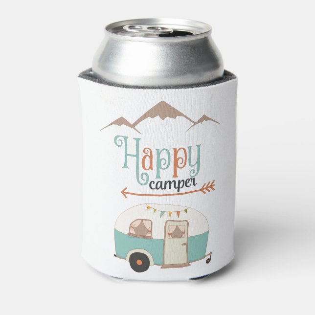 Happy Camper Cute Retro RV Can Cooler (Can Back)