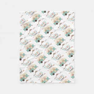 HAPPY CAMPER Cute Retro RV Fleece Blanket