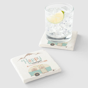 Happy Camper Cute Retro RV Stone Coaster