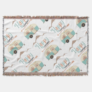 HAPPY CAMPER Cute Retro RV Throw Blanket