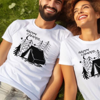 Happy Camper Doodle Art Camping Tent in the Woods