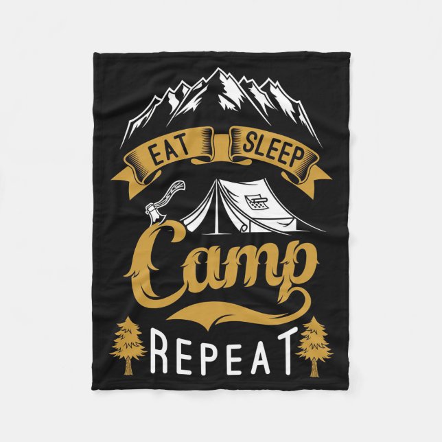 Happy Camper Eat Sleep Camp Repeat Fleece Blanket (Front)