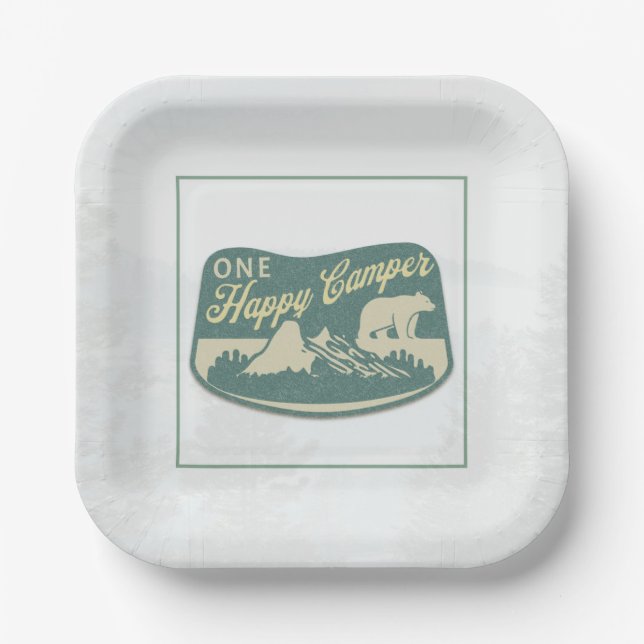 Happy camper, Favour Box, Adventure, National Park Paper Plate (Front)