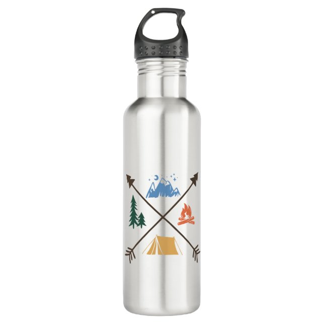 Happy camper, fire, woods, mountain and tent desi 710 ml water bottle (Front)