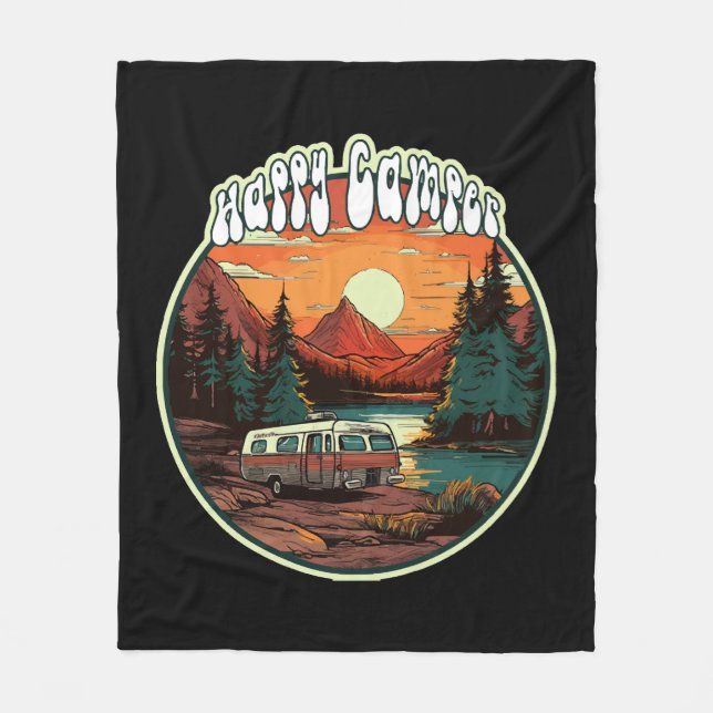 Happy Camper Fleece Blanket (Front)