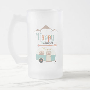HAPPY CAMPER FROSTED GLASS BEER MUG