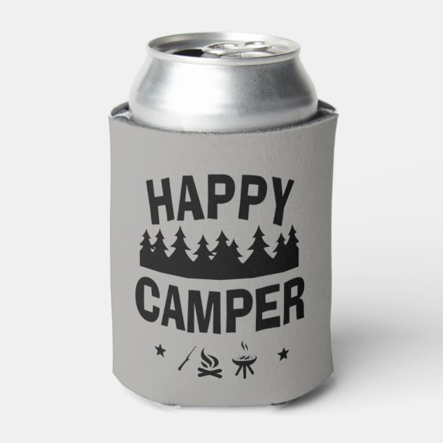 Happy Camper Fun Camping Quote Can Cooler (Can Front)