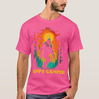Happy Camper Funny Bigfoot Hiking Sasquatch Retro  T-Shirt