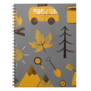 Happy Camper Grey and Yellow Notebook