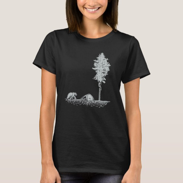 Happy camper hiding in a tree from a bear T-Shirt (Front)