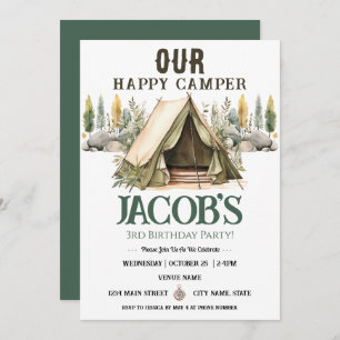  Happy Camper Kids 3rd Birthday  Invitation