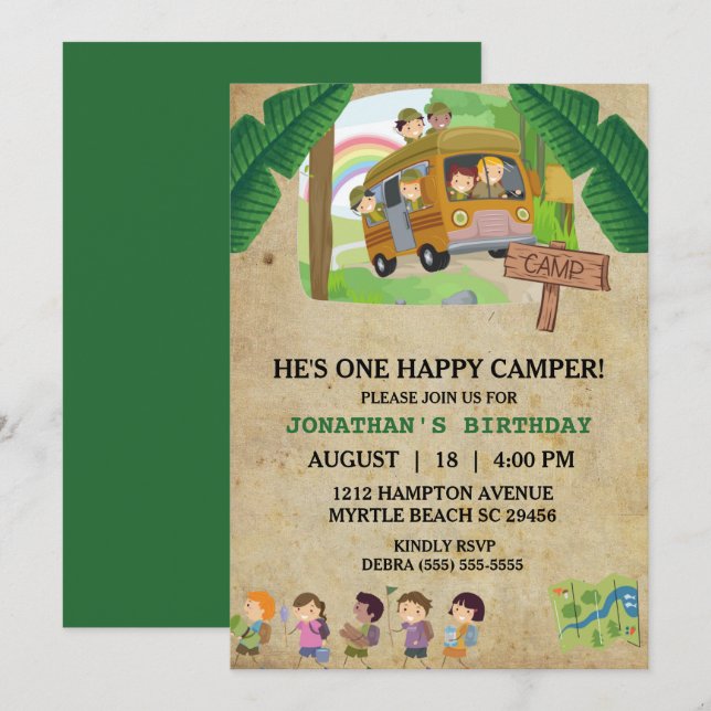 Happy Camper Kids Birthday Party Invitation (Front/Back)