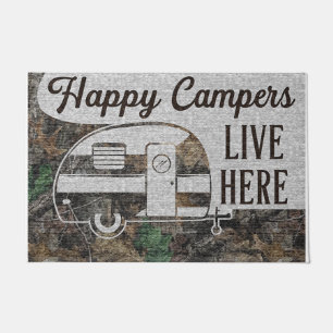 Happy Camper Lives Here Doormat, Personalised Doormat