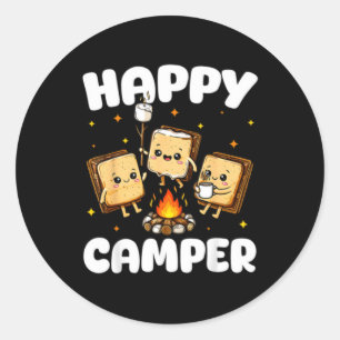 Happy Camper Marshmallow Funny Camping Men Women Classic Round Sticker