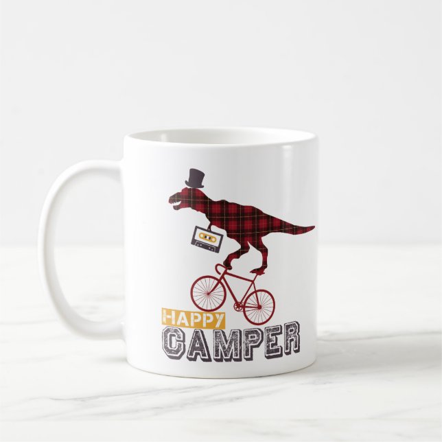 Happy Camper Mix Tape Biking Dinosaur  Coffee Mug (Left)