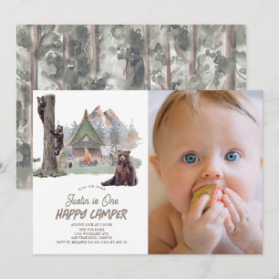 Happy Camper Mountain Bears Boy 1st Birthday Invitation