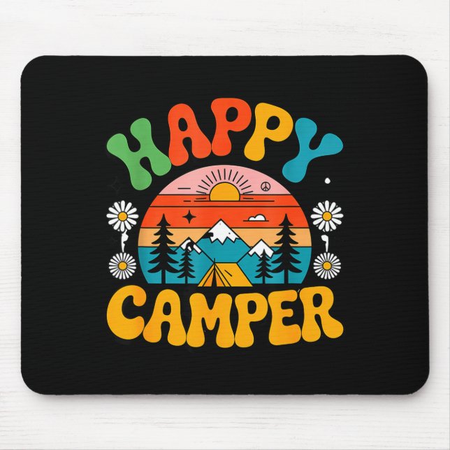Happy camper outdoor nature adventure design  mouse mat (Front)