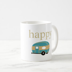 Happy Camper Personality Teal Gold Travel Trailer Coffee Mug
