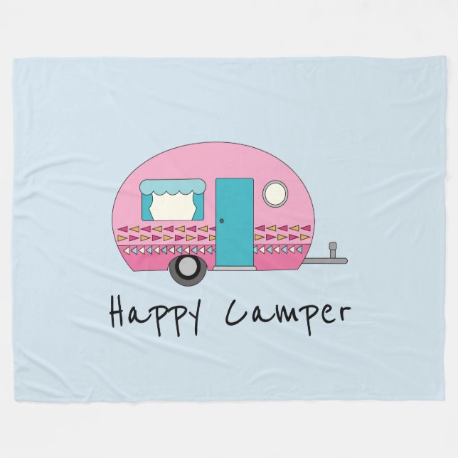 Happy Camper Pink RV Fleece Blanket (Front (Horizontal))