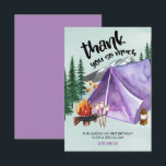 Happy Camper Purple Tent Girls Birthday Thank You Card<br><div class="desc">Camping themed thank you card - perfect for a backyard bbq,  picnic or outdoor birthday party. This mint and lilac watercolor design has mountain and forest scenery with tent,  campfire and smores. The title reads "thank you so much" and the remaining thank you message is fully editable.</div>
