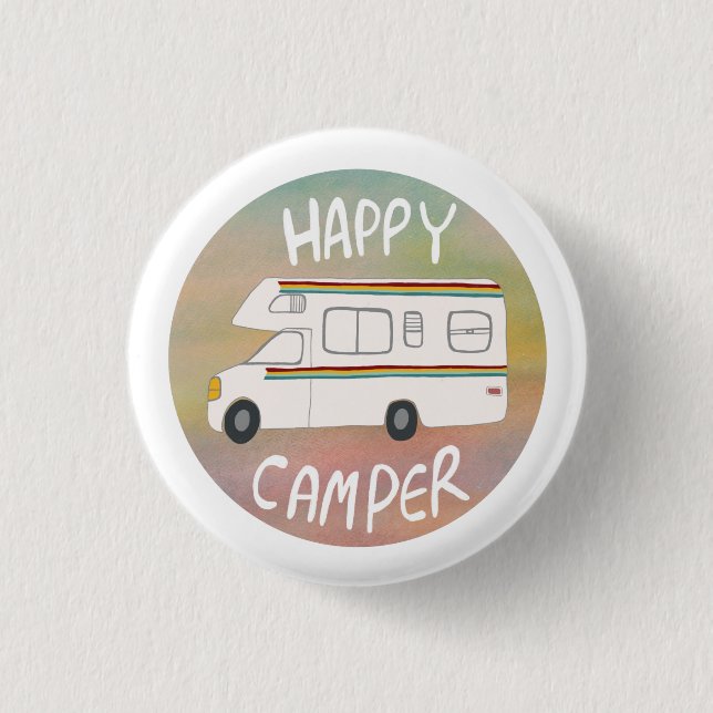 Happy Camper Rainbow RV Sunset Motorhome RVing 3 Cm Round Badge (Front)
