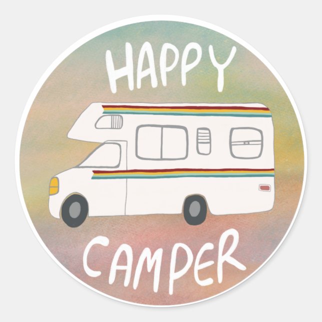 Happy Camper Rainbow RV Sunset Motorhome RVing Classic Round Sticker (Front)