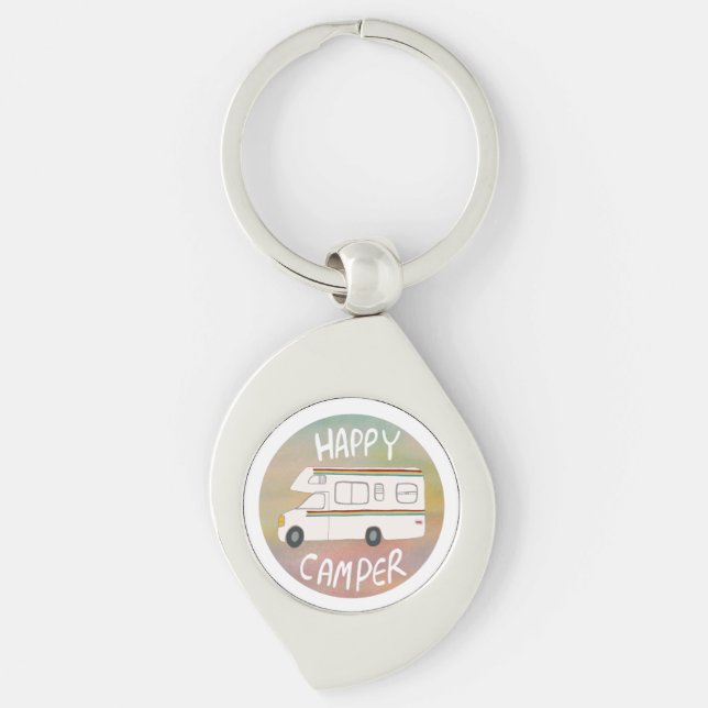 Happy Camper Rainbow RV Sunset Motorhome RVing Key Ring (Front)