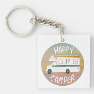 Happy Camper Rainbow RV Sunset Motorhome RVing Key Ring