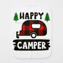 Happy Camper Red Buffalo Plaid Burp Cloth