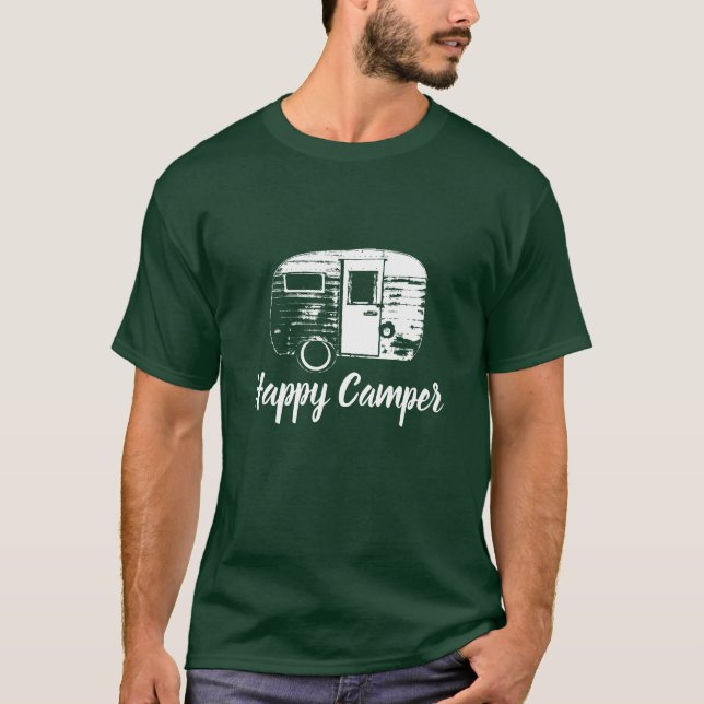 Happy Camper Retro Camping Trailer Camping Fun T-Shirt (Front)