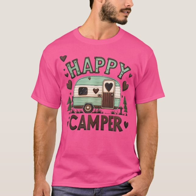 Happy Camper Retro Nostalgic Cute Heart Love Campi T-Shirt (Front)