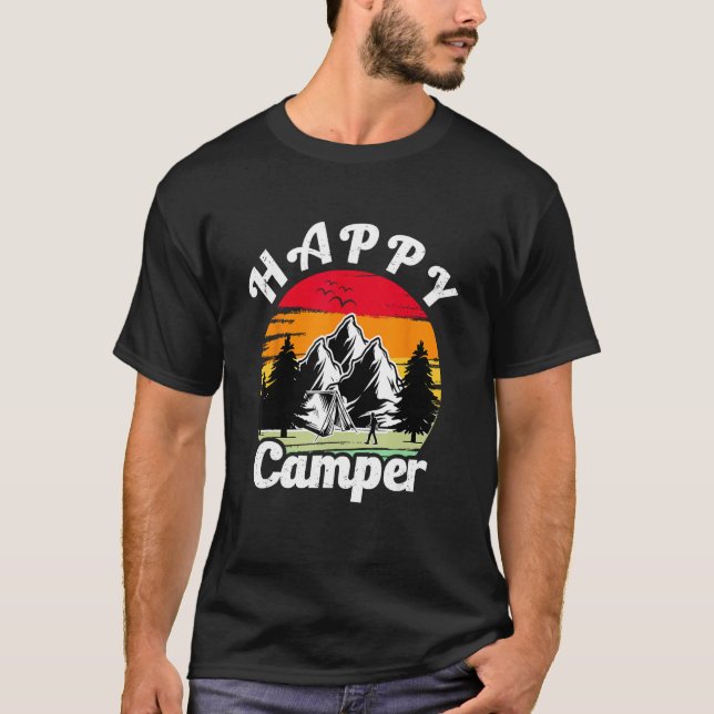 Happy Camper Retro Vintage Camping Crew T-Shirt (Front)