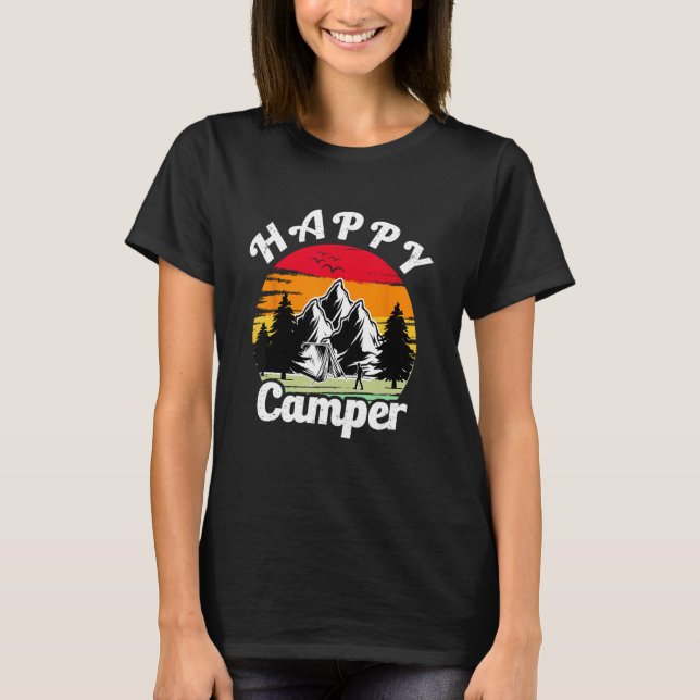 Happy Camper Retro Vintage Camping Crew T-Shirt (Front)