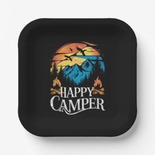 Happy Camper Retro Vintage Matching Camping Crew Paper Plate