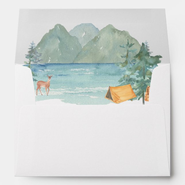 Happy Camper Rustic Mountain Watercolor Birthday  Envelope (Back (Bottom))