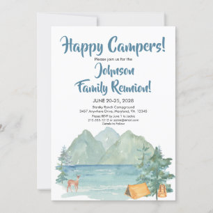 Happy Camper Rustic Mountains Family Reunion Invitation