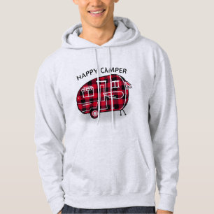 Happy Camper Rustic Red Black Buffalo Plaid Hoodie