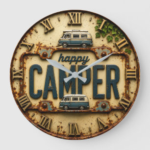 Happy Camper RV Adventure Gift Rustic Cabin Large Clock