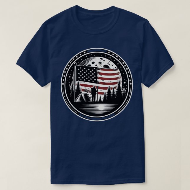 Happy Camper RV Camping American Flag Full Moon Me T-Shirt (Design Front)