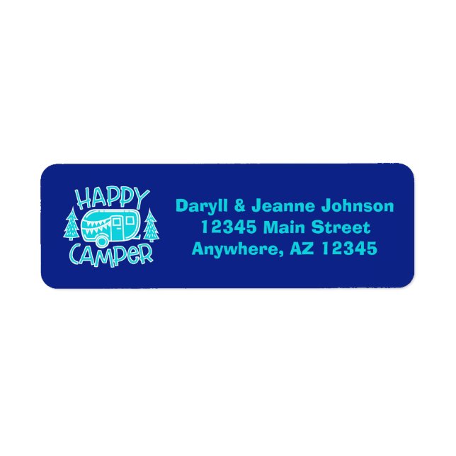 Happy Camper RV Camping Motorhome Return Address (Front)
