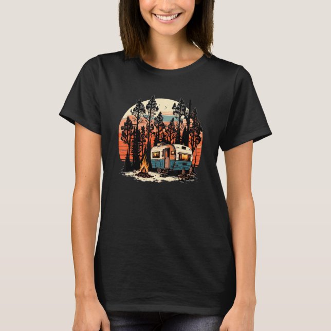 Happy Camper RV Camping Nature Forest & Mountains  T-Shirt (Front)