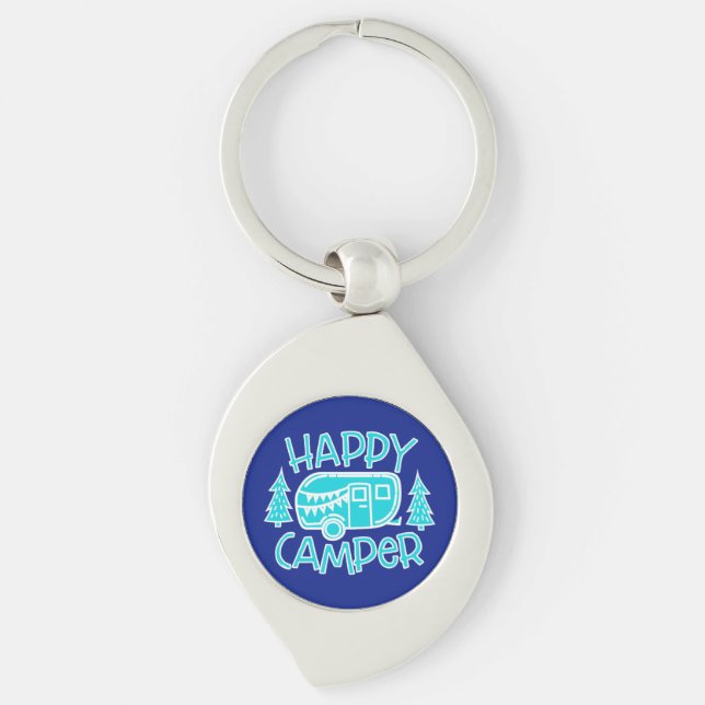 Happy Camper RV Life Travel Trailer Motorhome Key Ring (Front)