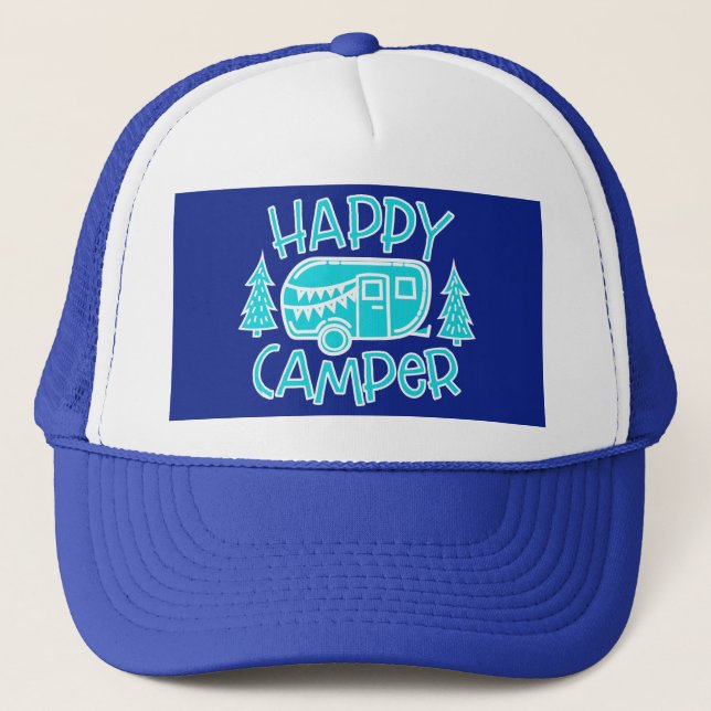 Happy Camper RV Life Travel Trailer Motorhome Trucker Hat (Front)