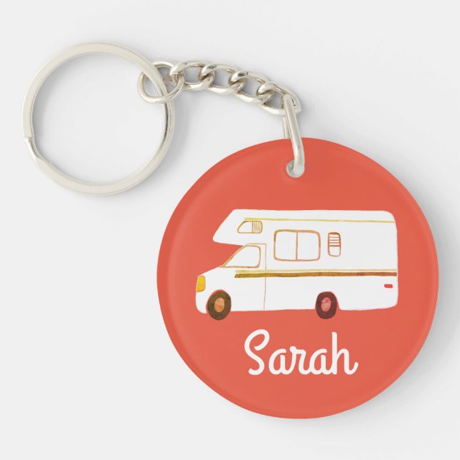 HAPPY CAMPER RV Motorhome Camper CUSTOM Key Ring (Front)