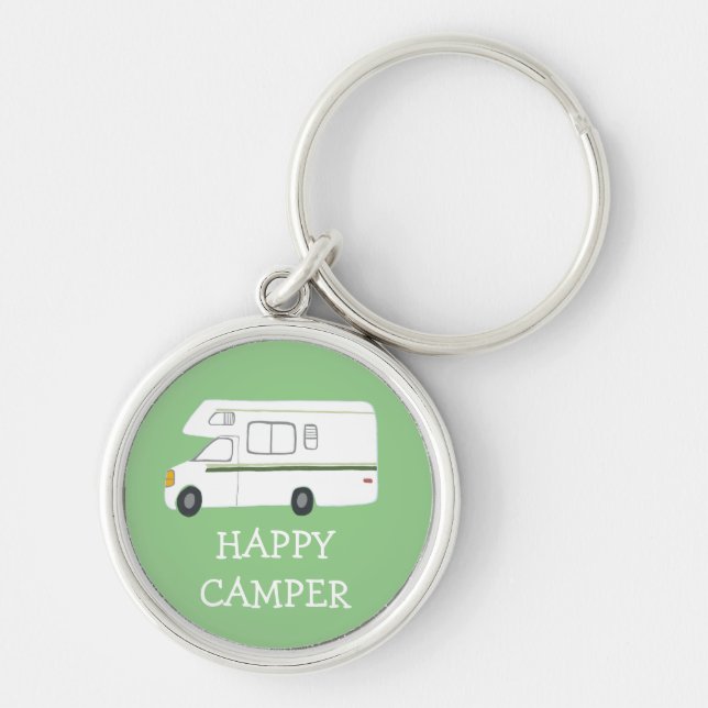 HAPPY CAMPER RV Motorhome Camping CUSTOM Key Ring (Front)