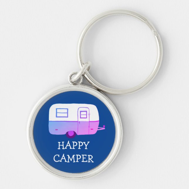 HAPPY CAMPER RV Motorhome Camping Trailer CUSTOM Key Ring (Front)