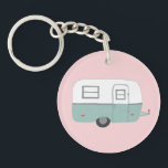 HAPPY CAMPER RV Trailer Camping CUSTOM Key Ring<br><div class="desc">Customise this cute keychain with your own text,  your name or anything else you like. Get ready for your road trip with this vintage trailer design,  hand drawn by me for you! Check my shop for lots more matching items!</div>