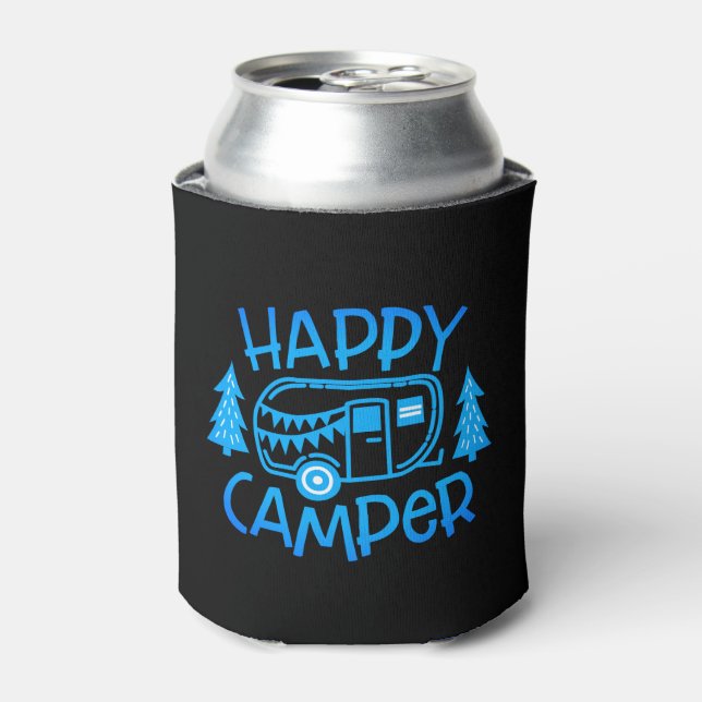 Happy Camper RV Travel Trailer Wanderlust Camping Can Cooler (Can Front)